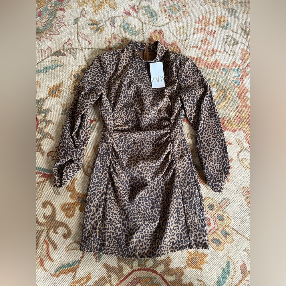 NWT: Zara Leopard Print Long Sleeve Dress